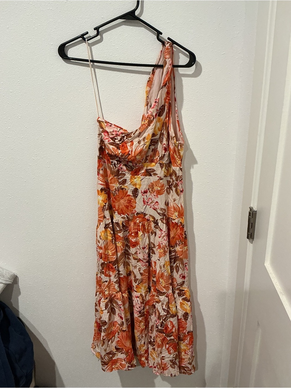 Petal & Pup One-Shoulder Floral Midi Dress in Peach, Orange, Yellow